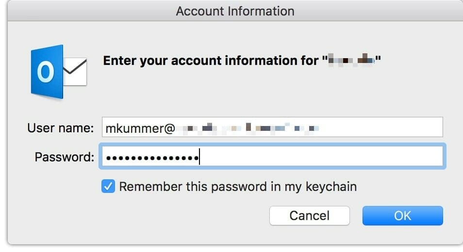 outlook for mac password